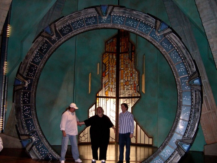 Rick Chadock, Joel Goldsmith and Neal Acree in the Stargate Atlantis gate room set at Bridge Studios, Burnaby, British Columbia.

