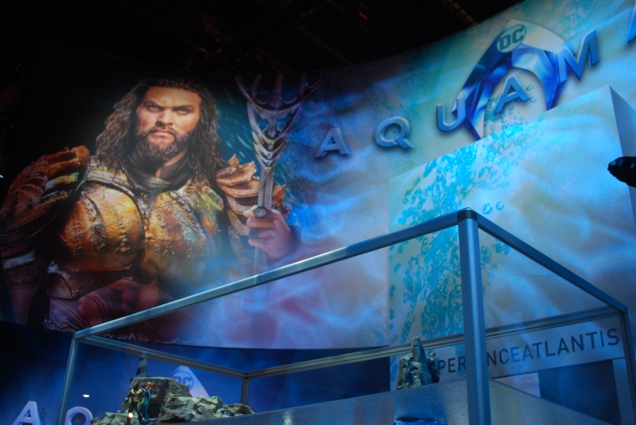 Jason Momoa towers over the Warner Bros. booth
