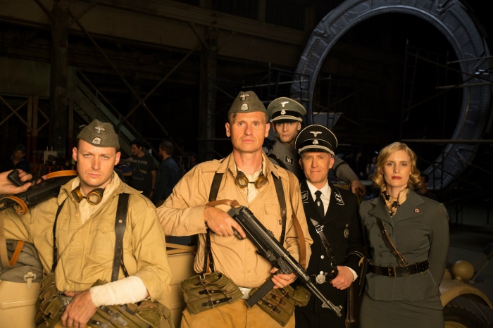 Dr. Wilhelm Brücke’s Nazi squad poses for a photo in between scenes.

