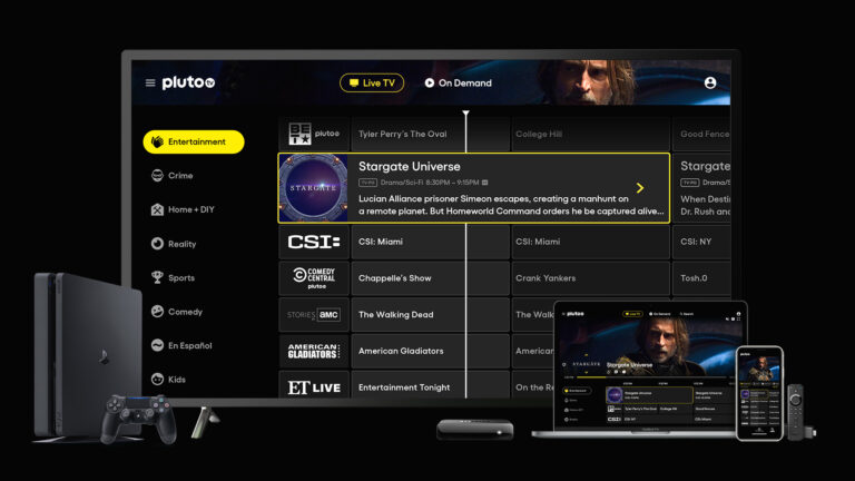 Pluto TV Stargate Channel (devices and interface)