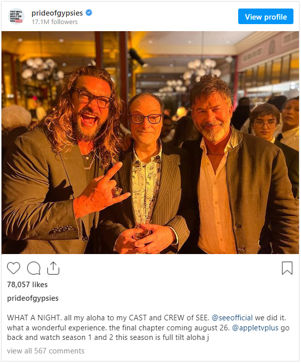 Jason Momoa, David Hewlett, and Joe Flanigan Instagram post (Instagram / prideofgypsies)