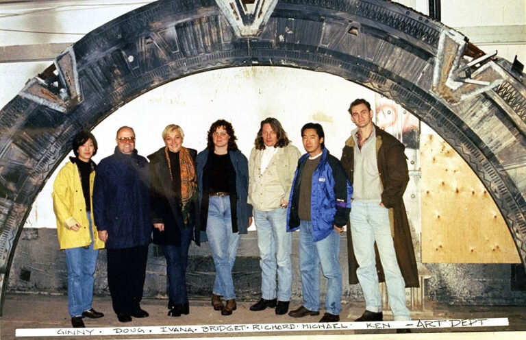 Richard Hudolin and the production design team with the remnants of the original movie Stargate